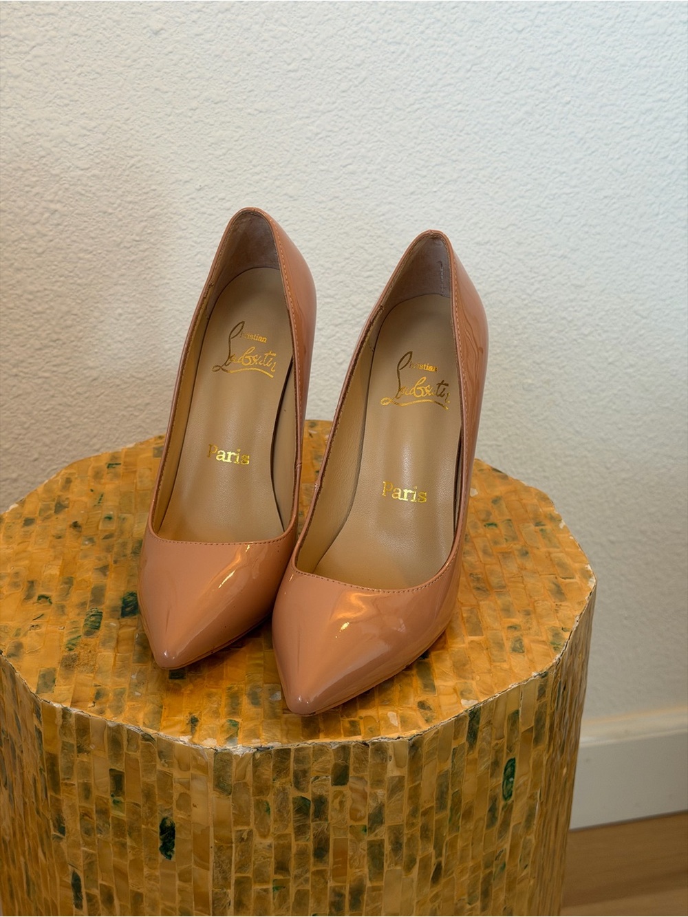 Christian Louboutin Kate 100 Patent Leather Pumps Blush Nude Red Bottom Heels 38 - Picture 4 of 7